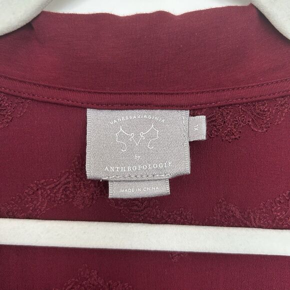 Anthropologie Vanessa Virginia Lenora Tie Front Top Size XL Maroon 3/4 Sleeve - Picture 3 of 11